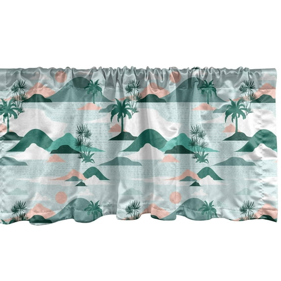 Ambesonne Hawaii Valance Pack of 2, Paper Cut Style Beach Art, 54"X18", Teal Blush