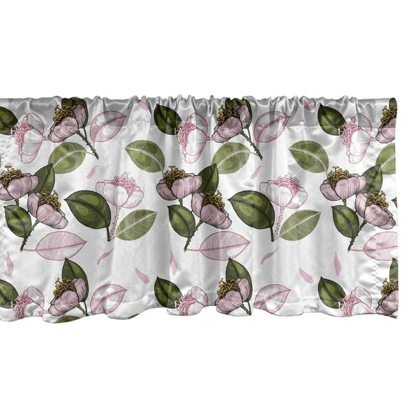 Ambesonne Hawaii Valance Pack of 2, Retro Flowers Illustration, 54"X12", Dried Rose Olive Green