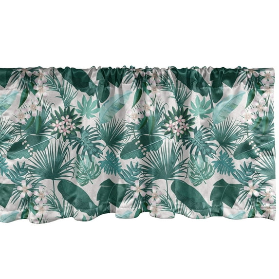 Ambesonne Hawaii Valance Pack of 2, Tropic Botanical Bloom Art, 42"X18", Teal Seafoam
