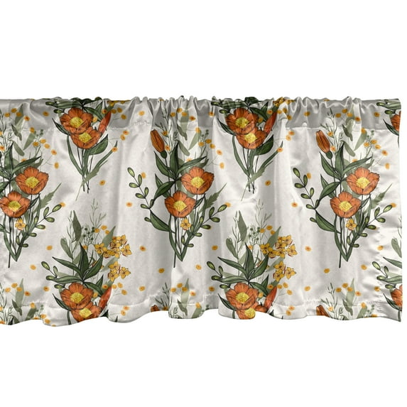 Ambesonne Hawaii Valance Pack of 2, Vintage California Poppy, 54"X12", Burnt Orange Champagne