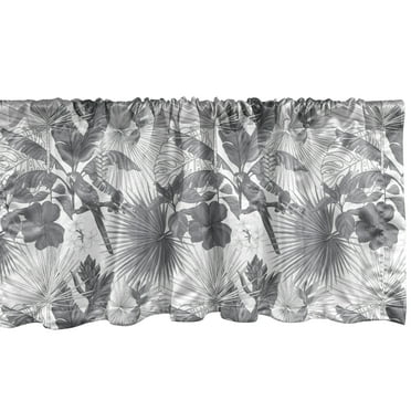 Ambesonne Hawaii Window Valance, Monochrome Exotic Parrot, 54" X 18", Grey White