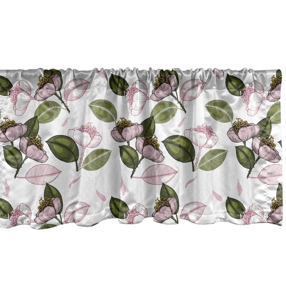 Ambesonne Hawaii Window Valance, Retro Flowers Illustration, 54" X 18", Dried Rose Olive Green