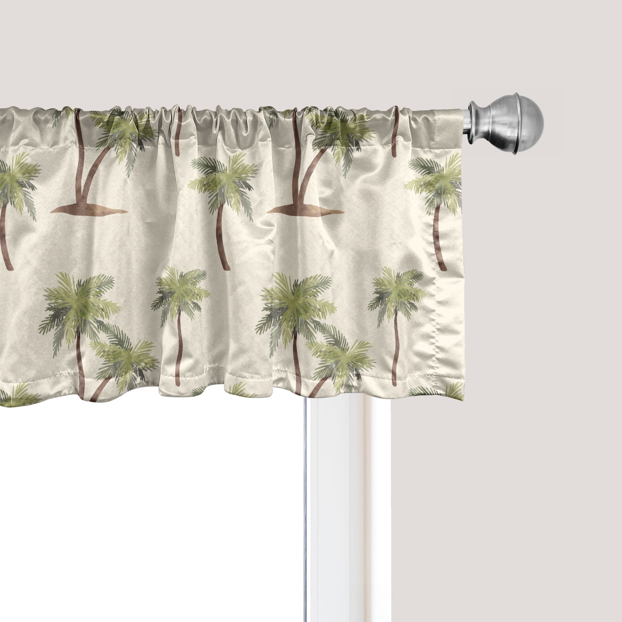 Cream Cocoa and Khaki Palm Pattern Satin Polyester Valance