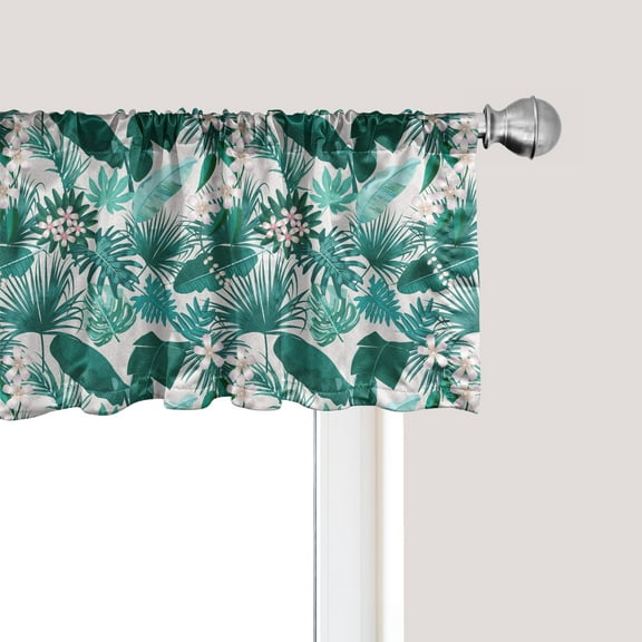 Ambesonne Hawaii Window Valance, Tropic Botanical Bloom Art, 54" X 12", Teal Seafoam