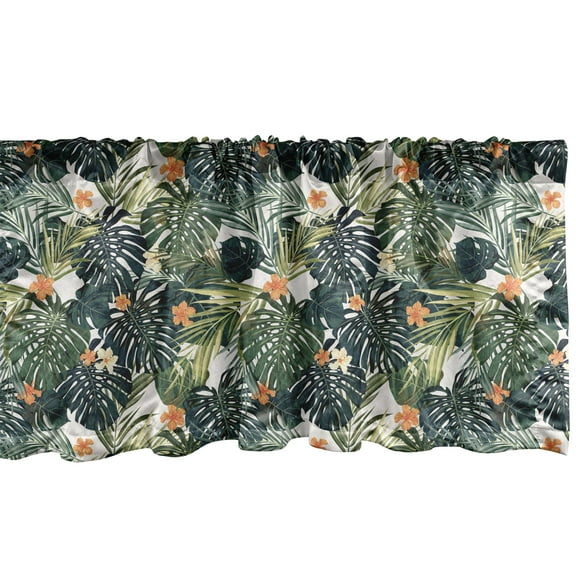 Ambesonne Hawaii Window Valance, Tropical Composition Foliage, 42" x 12", Green Orange