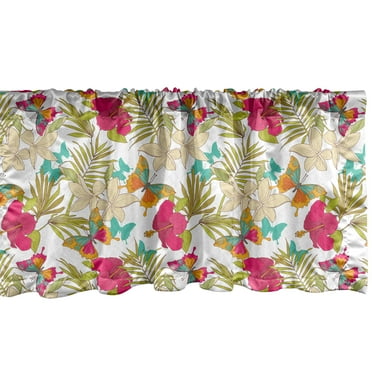 Ambesonne Hawaii Window Valance, Tropical Flowers Leaves, 54" X 12", Multicolor
