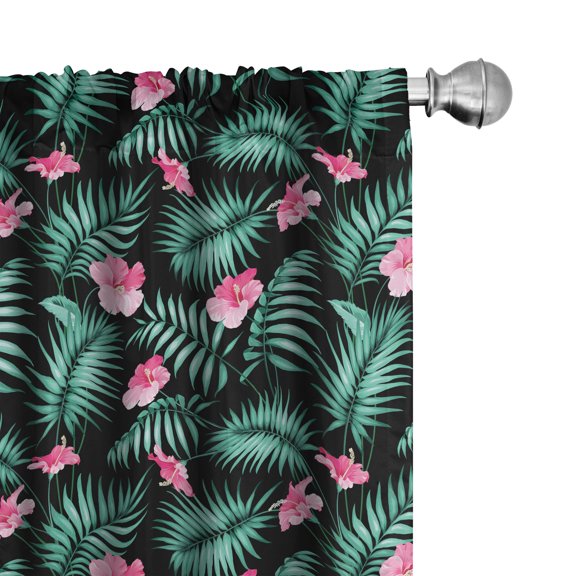 Ambesonne Hawaiian Window Curtains, Romantic Exotic Summer, Each 28" W x 63" L, Mint Green Pale Pink