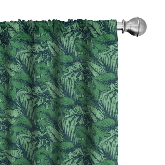 Ambesonne Hawaiian 4-Panel Curtains, Tropical Rainforest Leaves, 56"x63", Forest Green Sea Green