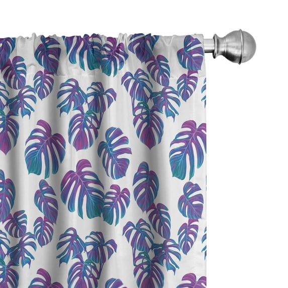 Ambesonne Hawaiian Colors 4-Panel Curtains, Tropic Leafy Motifs, 56"x84", Purple Sea Blue Teal