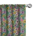 thumbnail image 1 of Ambesonne Hawaiian Curtains, Flowers Palms and Parrots, Pair of 28"x84", Mustard Rose Sea Green, 1 of 4