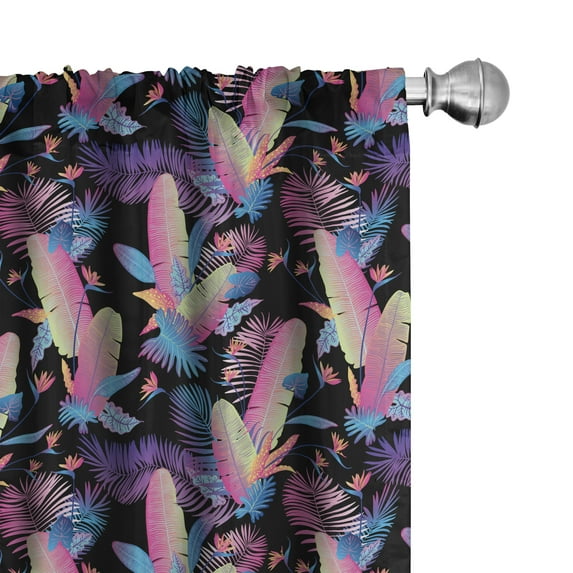 Ambesonne Hawaiian Curtains, Leafy Flowers Dark Back, Pair of 28"x84", Pale Fuchsia and Sea Blue