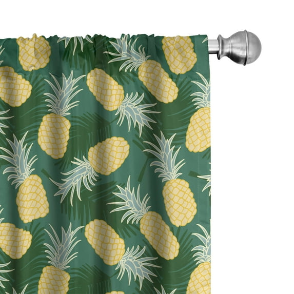 Ambesonne Hawaiian Curtains, Palm Leaves Pineapples, Pair of 28"x95", Pale Green Fern Green