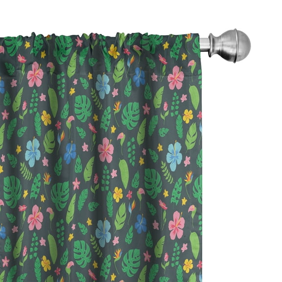 Ambesonne Hawaiian Curtains, Repetitive Flowers Leaves, Pair of 28"x63", Green and Multicolor