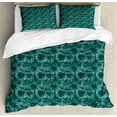 thumbnail image 1 of Ambesonne Hawaiian Duvet Cover Set, Monotone Jungle Plants, Calking, Pale Teal Hunter Green, 1 of 2