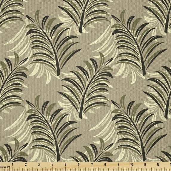 Ambesonne Hawaiian Fabric by the Yard Microfiber, Exotic Leaves Pattern Art, 2 Yards, Sand Brown Khaki and Fawn