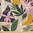 thumbnail image 1 of Ambesonne Hawaiian Fabric by the Yard Microfiber, Flowers Leaves Lines Dots, 1 Yard, Dark Yellow and Pastel Pink, 1 of 2