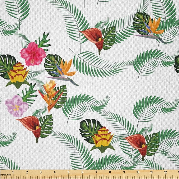 Ambesonne Hawaiian Fabric by the Yard Microfiber, Monstera Leaves Ornament, 1 Yard, Cinnamon and Fern Green