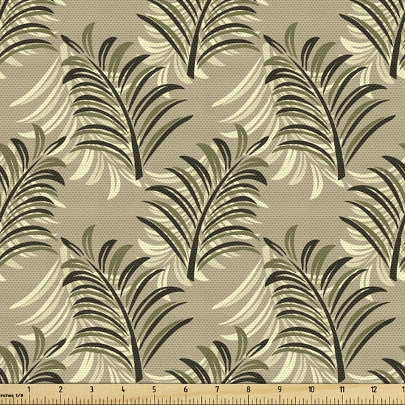 Ambesonne Hawaiian Fabric by the Yard Upholstery, Exotic Leaves Pattern Art, 1 Yard, Sand Brown Khaki and Fawn