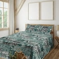 thumbnail image 1 of Ambesonne Hawaiian Fitted & Flat Sheet with Shams 4 Pcs Set, Ethnic Flower Pattern Folk, Calking, Off White Black Teal, 1 of 5