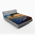 thumbnail image 1 of Ambesonne Hawaiian Fitted Sheet 2 Pcs Set, Sunrise Lanikai Beach, Queen, Brown Blue, 1 of 3