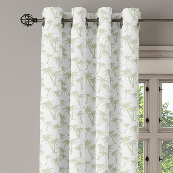Ambesonne Hawaiian Grommet Curtain Single Panel, Tropic Coconut Palms, 50"x60", Grey White