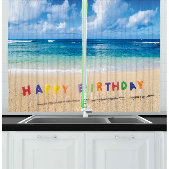 Ambesonne Hawaiian Kitchen Curtains, Happy Birthday Sign, 55"x39", Multicolor