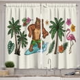 thumbnail image 1 of Ambesonne Hawaiian Kitchen Curtains, Surfing Bear Hibiscuses, 55"x39", Beige Fern Green and Brown, 1 of 1