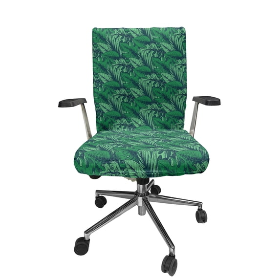 Ambesonne Hawaiian Office Chair Cover Stretchable High Back, Tropical Rainforest Leaves, Forest Green Sea Green
