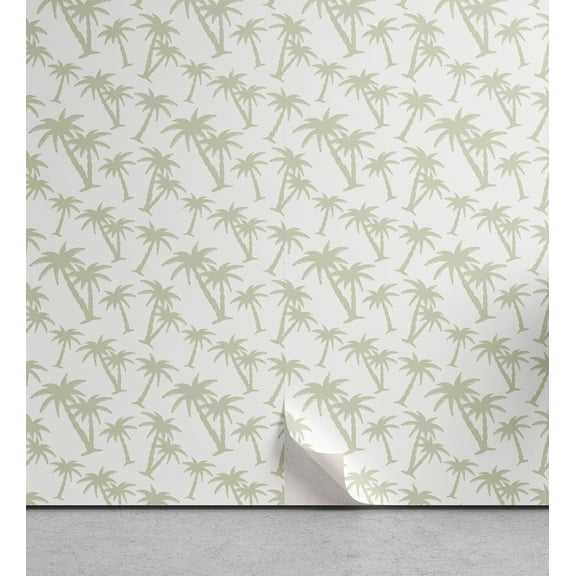 Ambesonne Hawaiian Peel & Stick Wallpaper for Home, Tropic Coconut Palms, 13"x36", Grey White