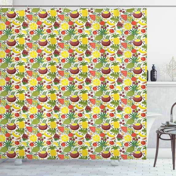Ambesonne Hawaiian Shower Curtain, Tropical Fruits Flowers, 69"Wx84"L, Multicolor