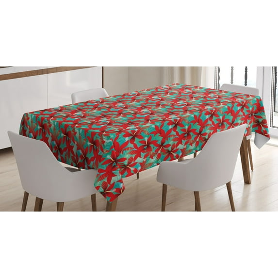 Ambesonne Hawaiian Tablecloth Rectangular Table Cover, Red Hibiscus Flowers, 60"x84", Multicolor