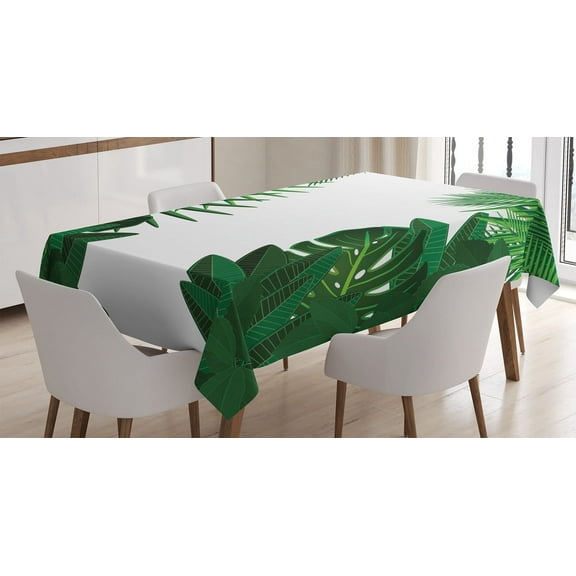Ambesonne Hawaiian Tablecloth Rectangular Table Cover, Tropical Exotic Palms, 52"x70", Green White