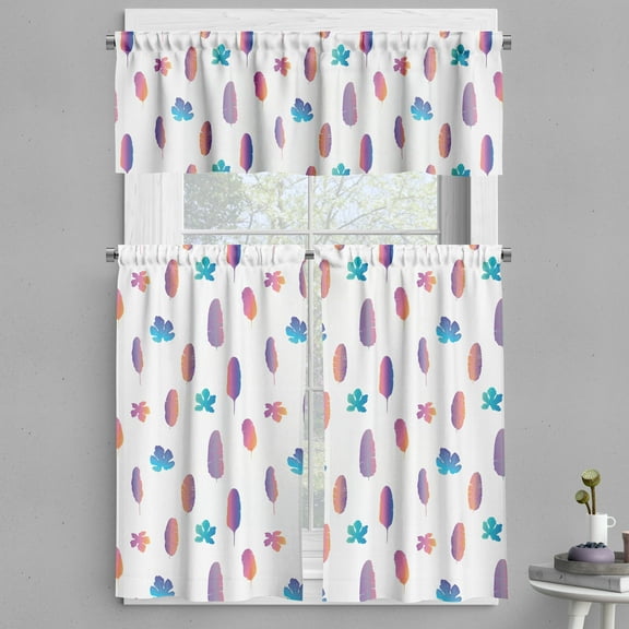 Ambesonne Hawaiian Valance & Curtain, Leaves Multicolored Art, 55"x45", Dried Rose and Sea Blue