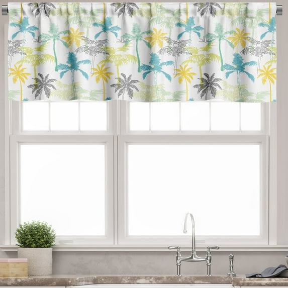 Ambesonne Hawaiian Valance Pack of 2, Tropic Island Palm Trees, 42"X18", White Multicolor