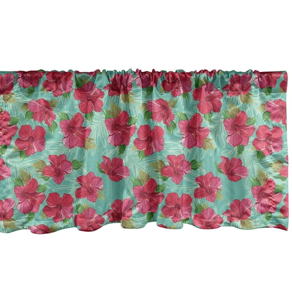 Ambesonne Hawaiian Window Valance, Botanical Hibiscus, 54" X 18", Magenta Seafoam
