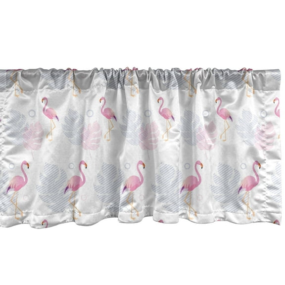 Ambesonne Hawaiian Window Valance, Flamingos and Leaves Art, 42" x 12", White Pastel Purple and Pink