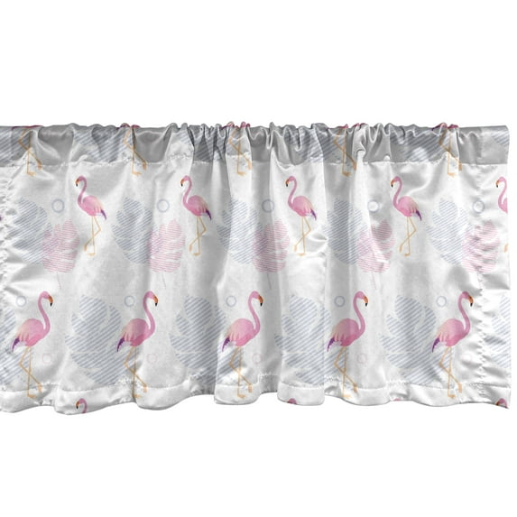 Ambesonne Hawaiian Window Valance, Flamingos and Leaves Art, 54" X 18", White Pastel Purple and Pink