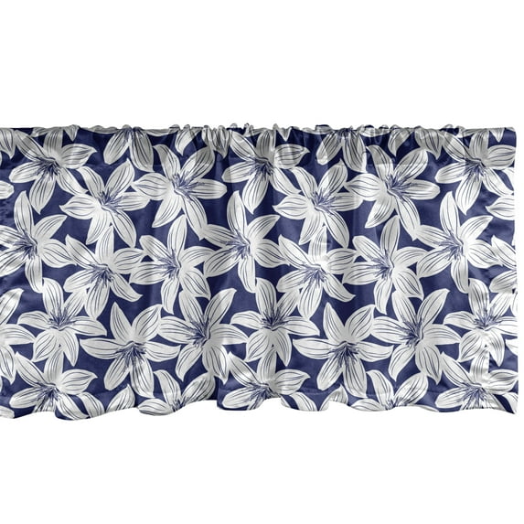 Ambesonne Hawaiian Window Valance, Hibiscus Flower Petals, 54" X 12", White Dark Blue