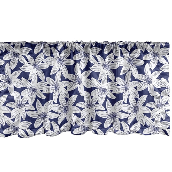 Ambesonne Hawaiian Window Valance, Hibiscus Flower Petals, 54" X 18", White Dark Blue