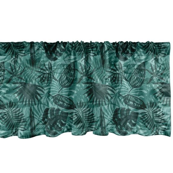 Ambesonne Hawaiian Window Valance, Monotone Jungle Plants, 42" x 12", Pale Teal Hunter Green