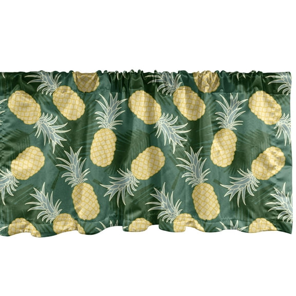 Ambesonne Hawaiian Window Valance, Palm Leaves Pineapples, 54" X 18", Pale Green Fern Green