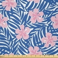 thumbnail image 1 of Ambesonne Hawiian Fabric by the Yard Microfiber, Classic Hibiscus and Palms, 5 Yards, Pale Rose and Violet Blue, 1 of 2