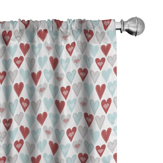 Ambesonne Heart 4-Panel Curtains, Repetitive Love Romance Art, 56"x63", Ruby Pale Blue White