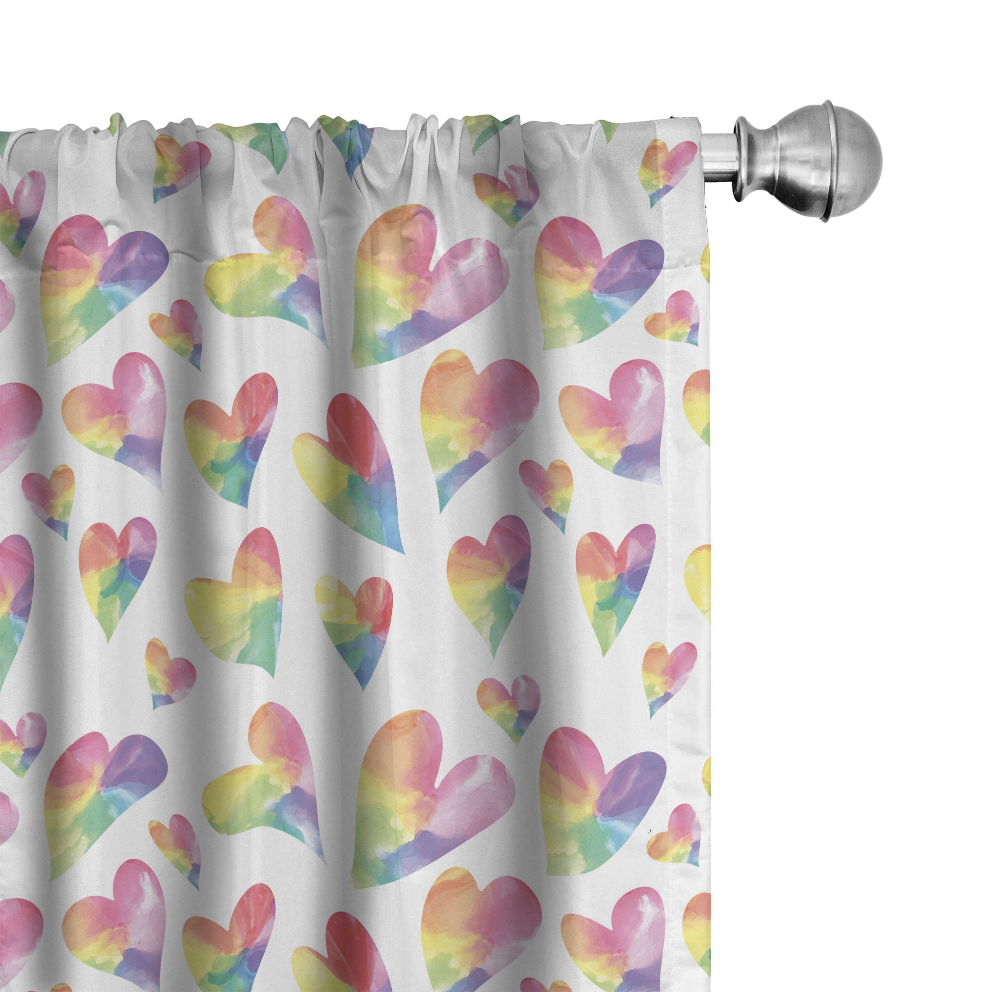 Rainbow Heart Pattern Light Filtering Curtain Panels, 28" x 84", Set of 2