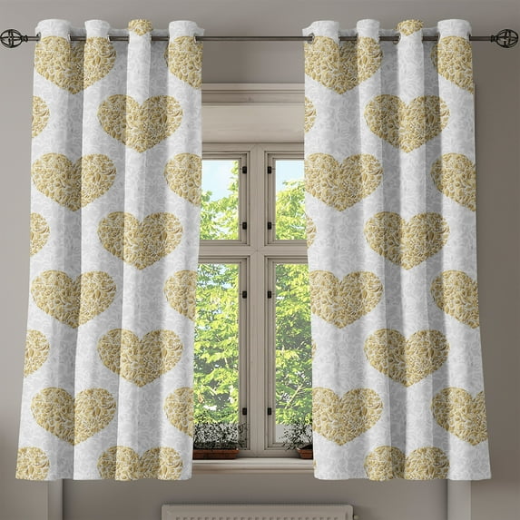 Ambesonne Heart Grommet Curtain, Floral Foliage Composition, 50" x 54", Sand Brown Pale Grey