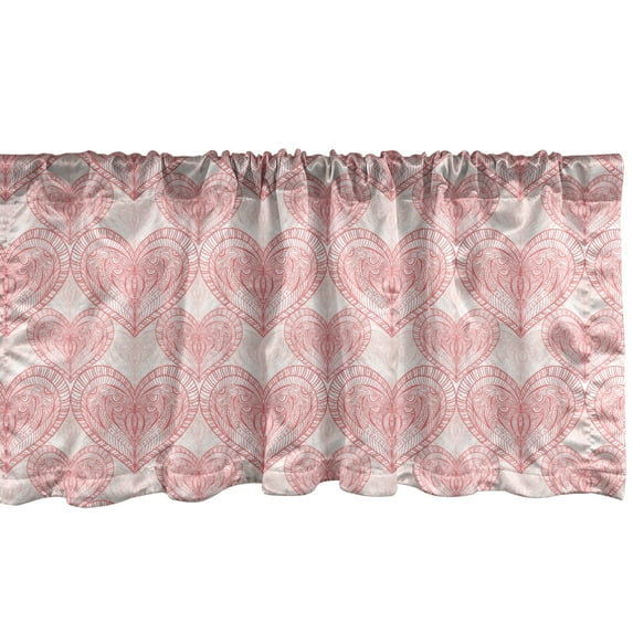 Ambesonne Heart Window Valance, Zentangle Art Love Themed, 42" x 12", Pastel Pink and White