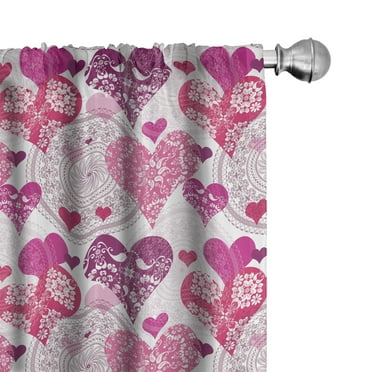 Ambesonne Hearts Curtains, Love Design, Pair of 28"x63", Hot Pink Purple Pink