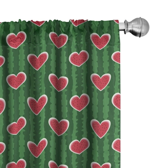 Ambesonne Hearts Curtains, Love Pattern, Pair of 28"x84", Apple Green Dark Coral