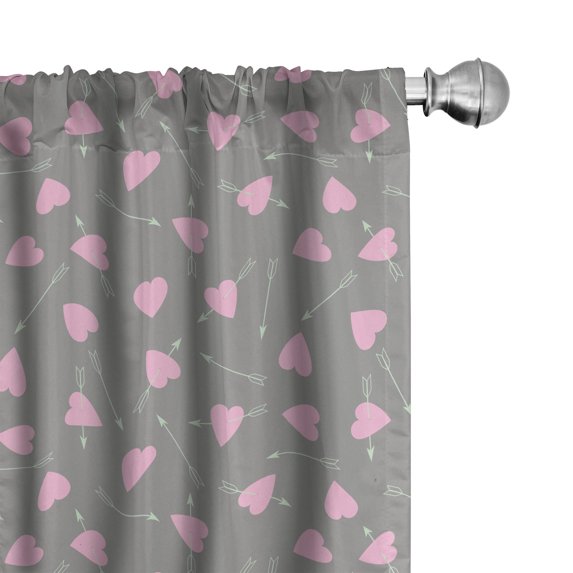 Ambesonne Hearts Curtains, Romance Love Arrows Graphic, Pair of 28"x84", Pale Pink Taupe Grey