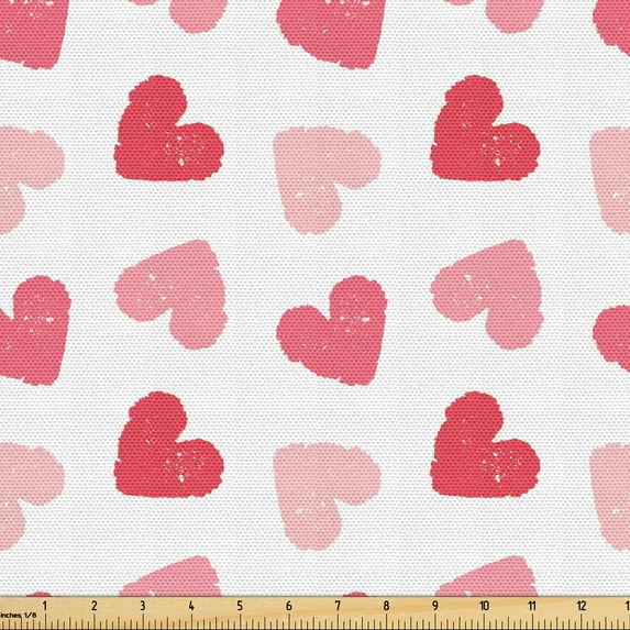 Ambesonne Hearts Fabric by the Yard Upholstery, Valentines Romance , 3 Yards, Blush Pastel Pink